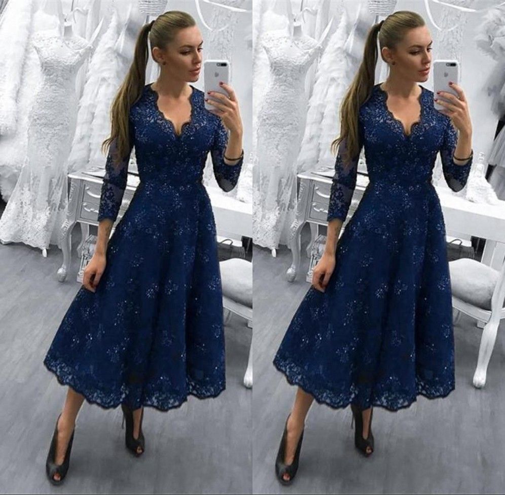 long sleeve mother of the bride dresses tea length