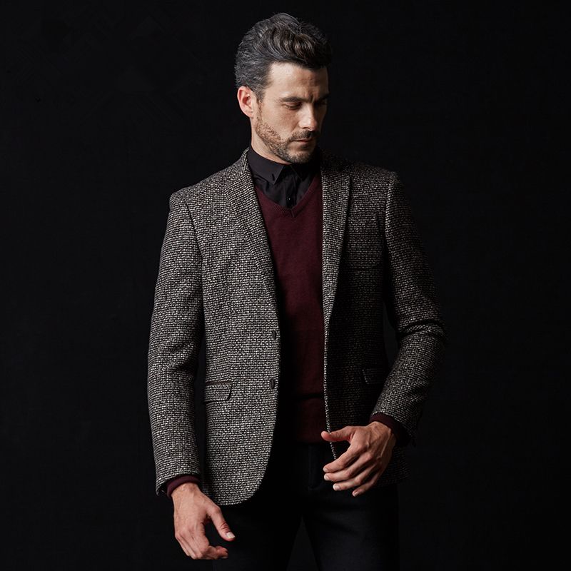 2020 Plyesxale Slim Fit Mens Wool Blazer 2018 Autumn High Quality