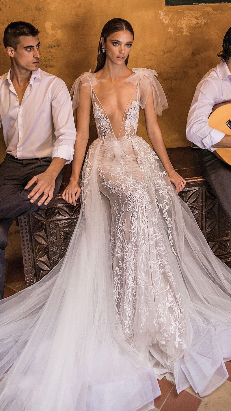 Купить Berta Bridal Кружева Свадебные Платья Издевательства Сексуальные  Русалки Свадебные Платья Глубокие V Образным Вырезом Иллюзия Бого Свадебное  Платье Boho Недорого | Быстрая Доставка И Качество | Ru.Dhgate