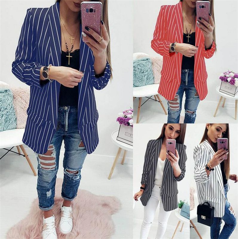 2020 Women Suit New Casual Black And White Striped Women Blazers