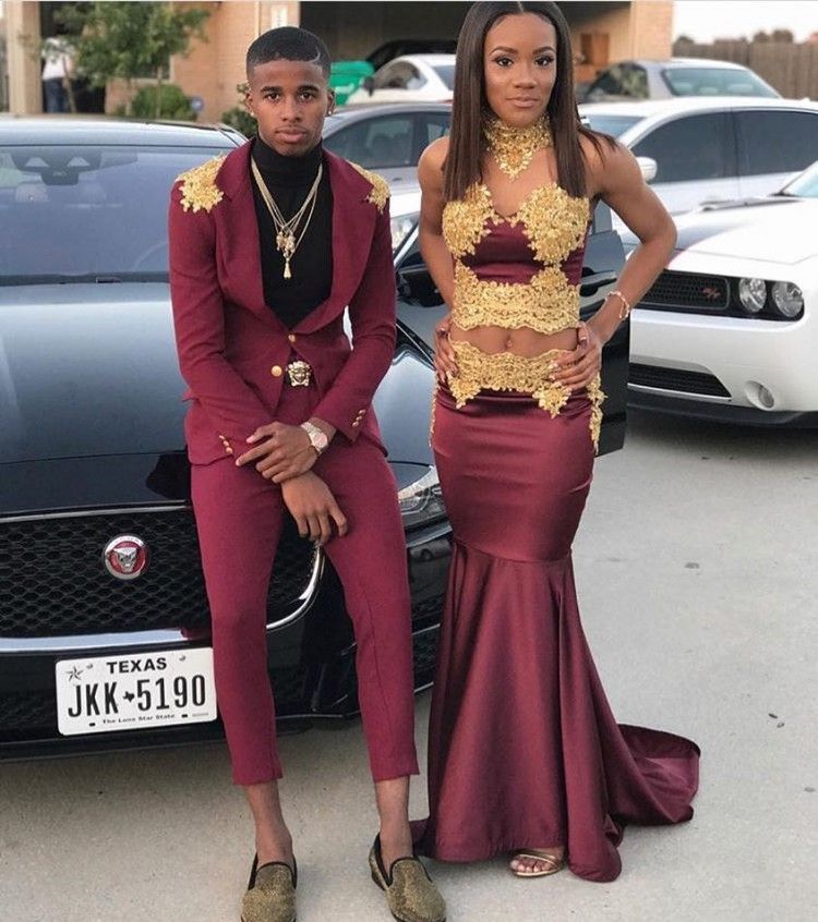black prom dress with red accessories