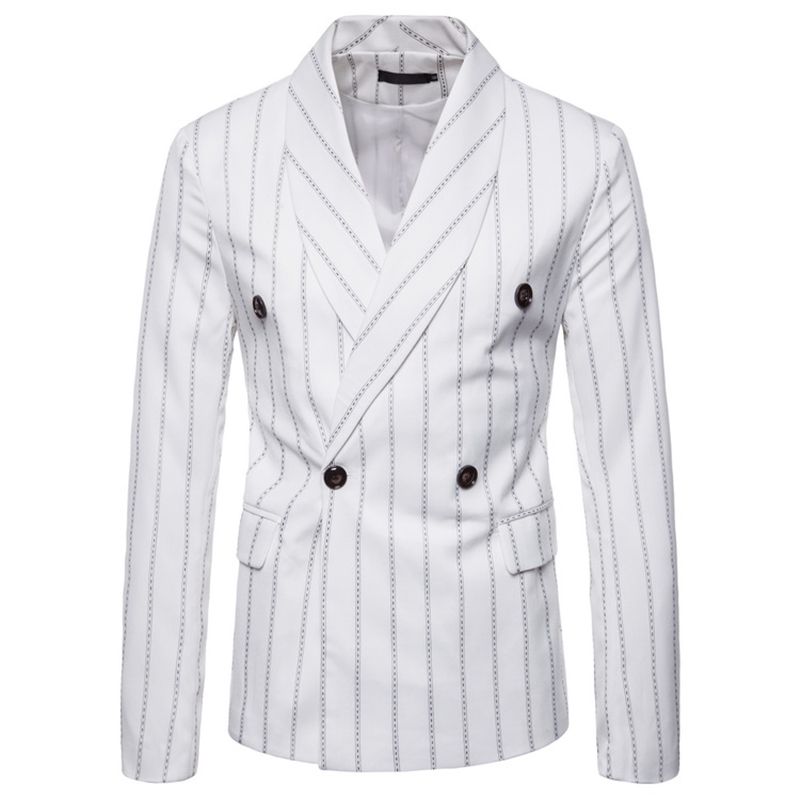 Gri Beyaz Cizgili 6 Drop Blazer Ceket