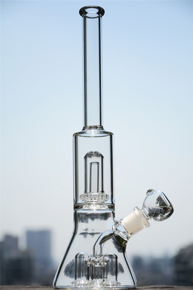 2021 Beaker Erlenmeyer Flask Water Bong Straight Tube Awesome Four Showerhead Perc 13.5 Inches