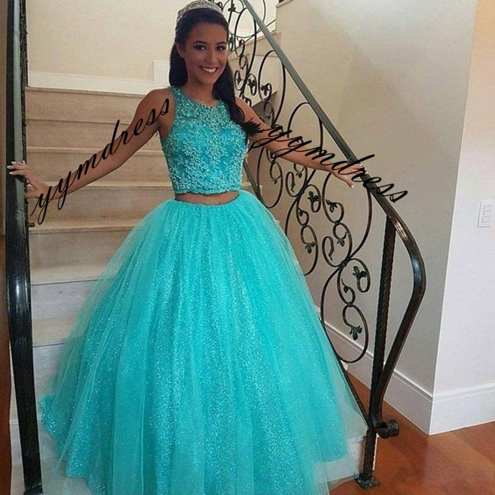 Turquoise Two Piece Quinceanera Dresses 