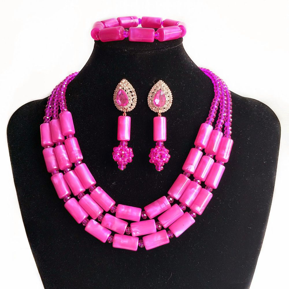 2018 Pink Imitación Coral Partido de las Mujeres de Perlas Indias Joyería Nigeriana Boda