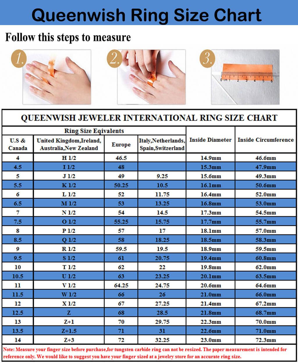 Womens Wedding Ring Size Chart