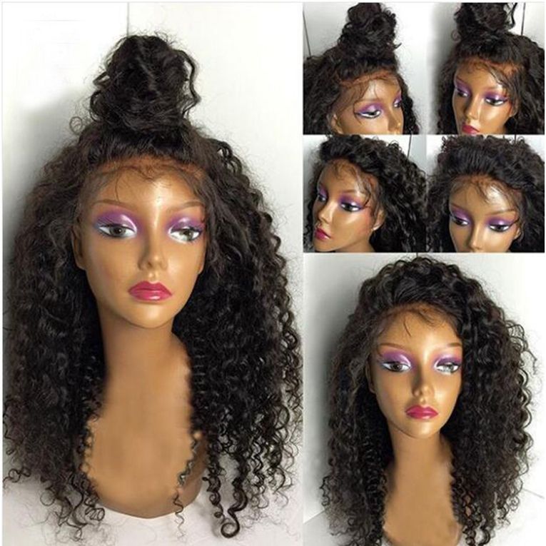 Medium Length Afro Kinky Curly Lace Front Synthetic Wigs 180 High
