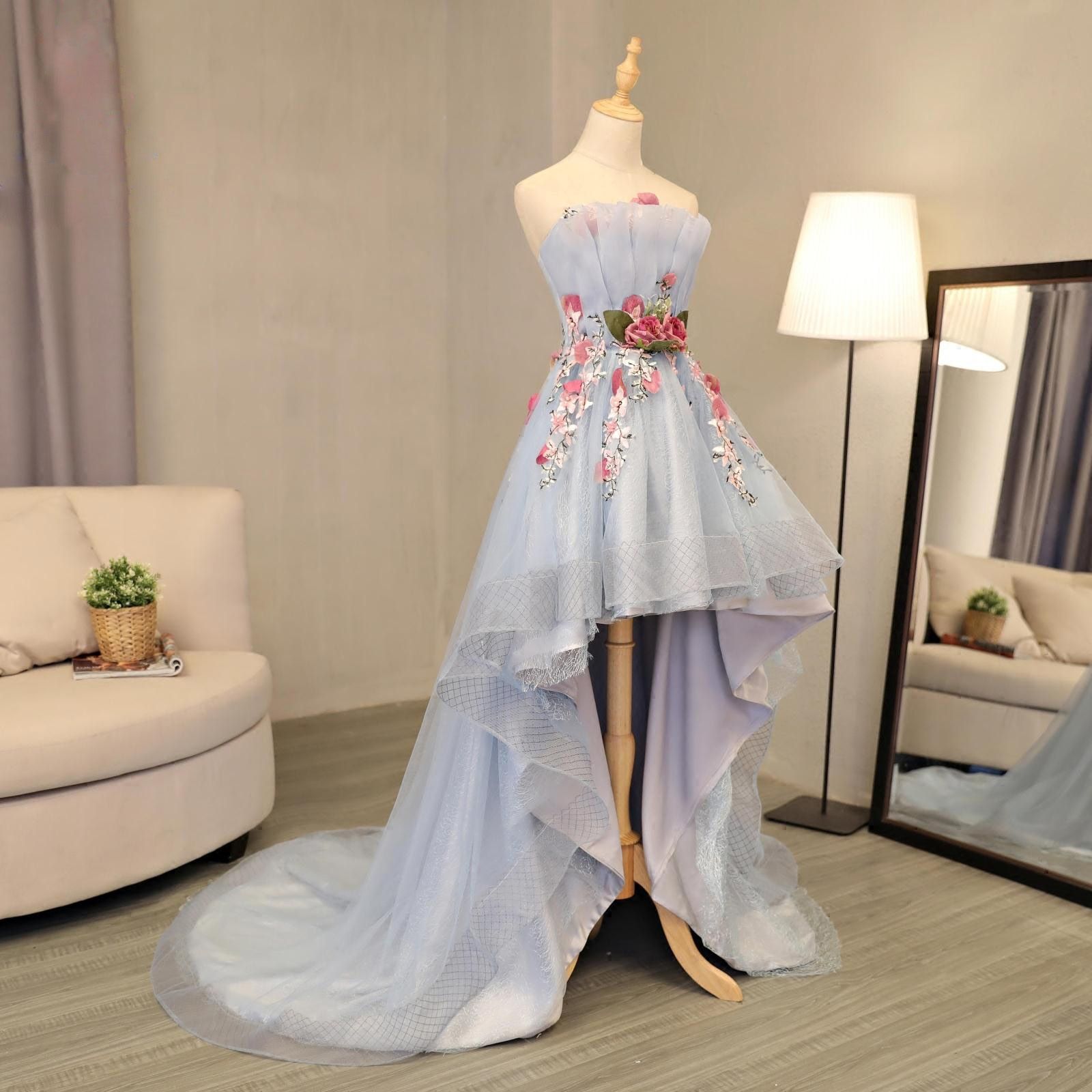 silver high low gown