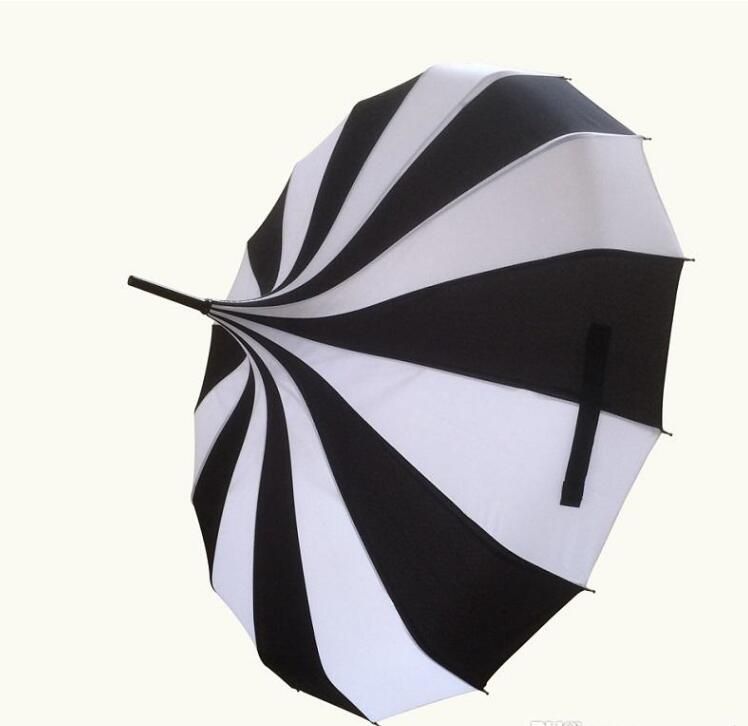 Paraguas Pagoda de moda victoriano boda victoriana con rayas blancas negras, gratis