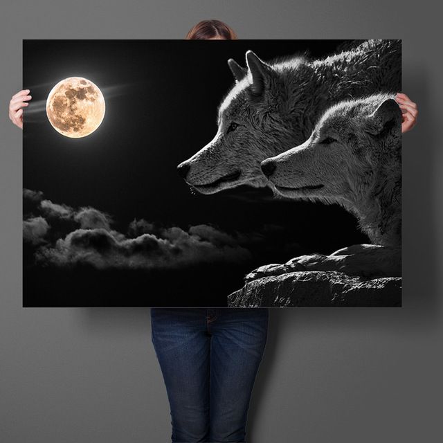 2020 Wolf Moon Wall Art Sticker Prints Silk Fabric Cloth