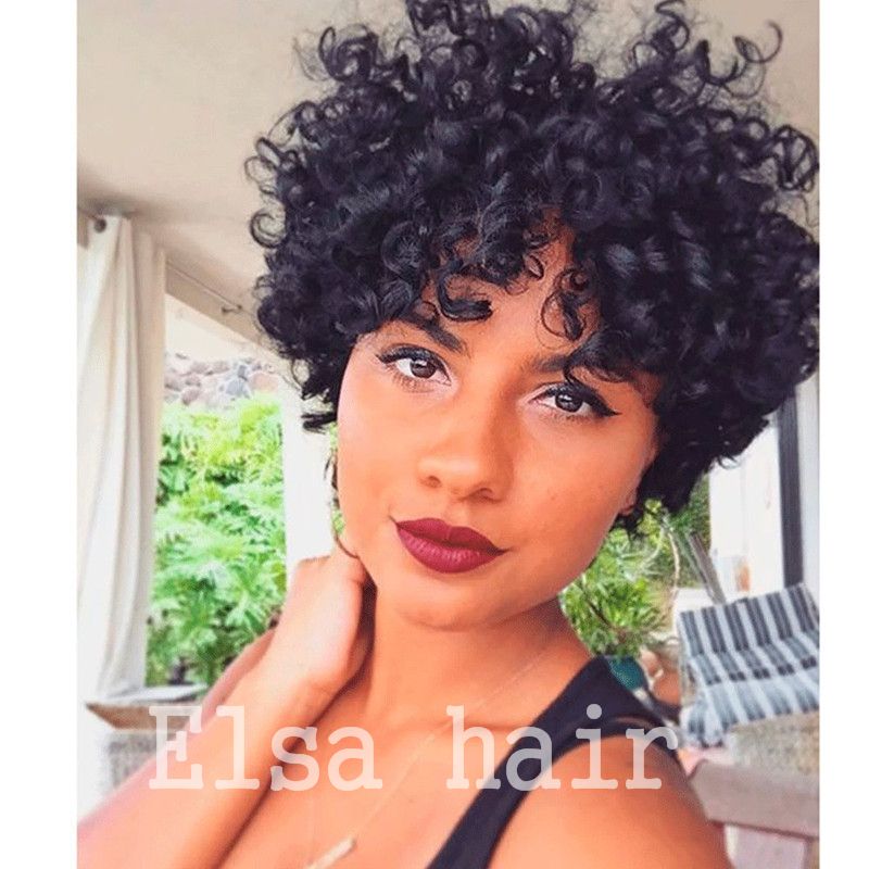 Short Human Hair Wigs For Black Women Tight Curly Lace Wig