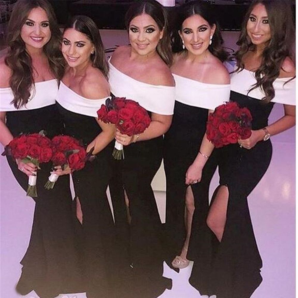 black and white wedding bridesmaid dresses