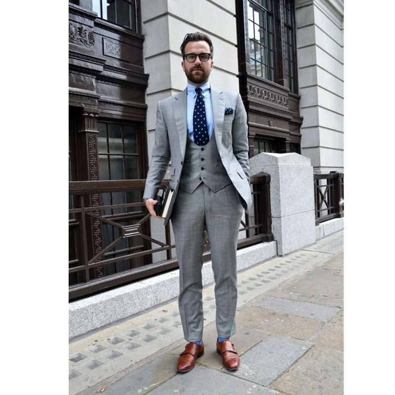 2019 Custom Made Light Grey Suit Men Groom Wedding Suits Slim Fit Tuxedo Prom Custom Blazer Terno Masuclino Jacket+Pant+Vest From Priscille, $186.83