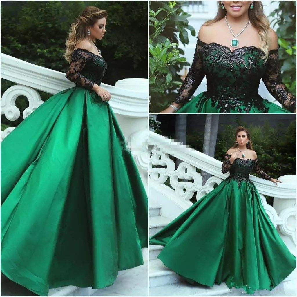 2018 Green Black Ball Gown Prom Dresses 