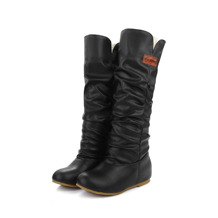 Womens Zip UP Knee High Boots Flat Riding Biker Knee High Warm Winter Ladies