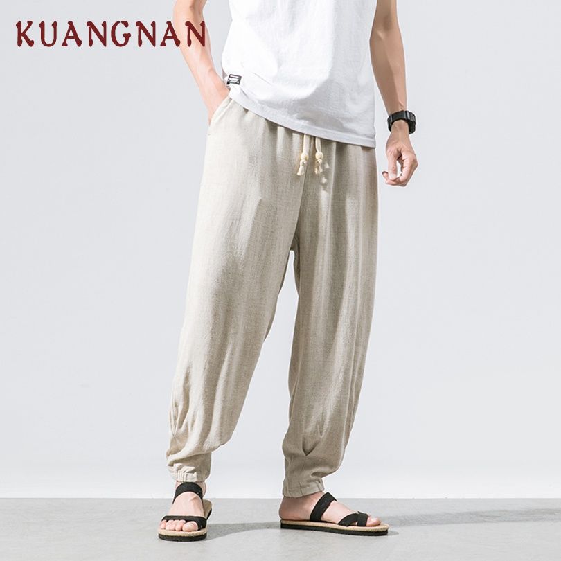 Mens Linen Cotton Drawstring Casual Pants Mens Sweatpants Sports Jogger Pants Trouser with Pockets Mens Linen Pants