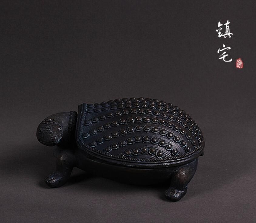 Compre Negro Creativo Resina Tortuga Estatua Caja De