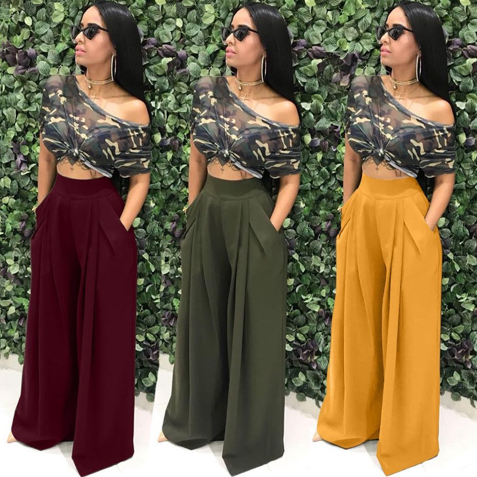 Compra Pantalones De Pierna Ancha De Cintura Alta Mujer Otoño Ejército Vino  Rojo Amarillo Pantalones Streetwear Pantalones Ocasionales De Bolsillo  Sueltos Palazzo Pantalones Barato | Entrega Rápida Y Calidad | Es.Dhgate