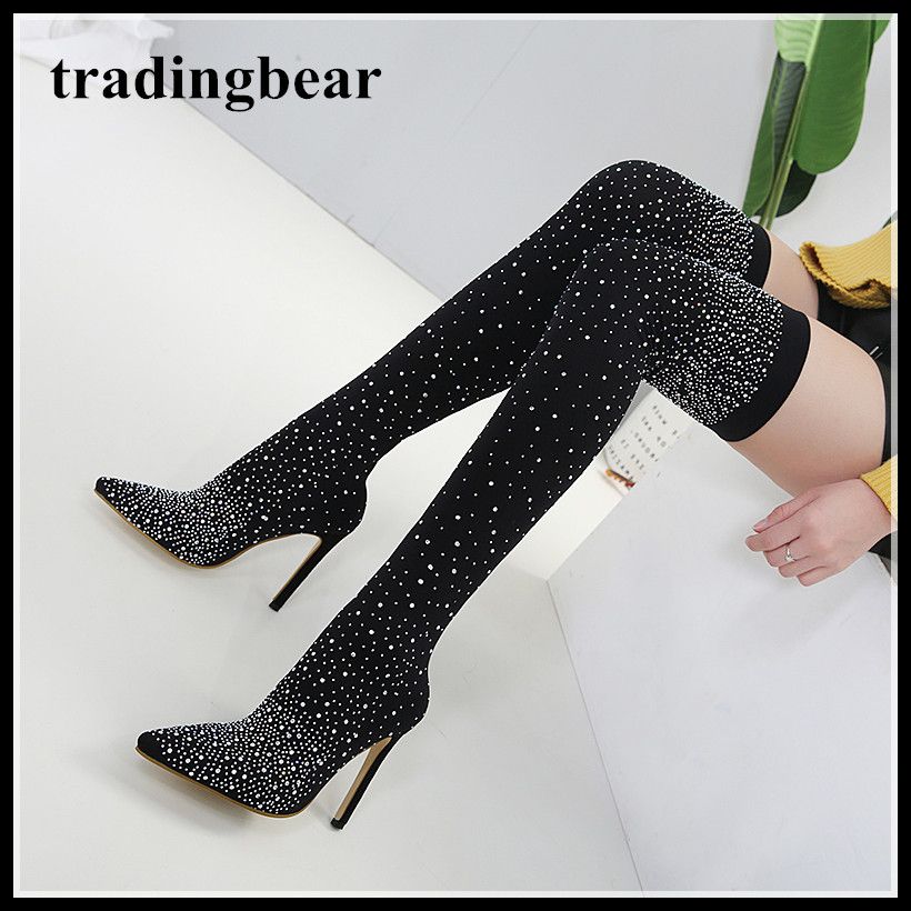 black sparkly knee high boots