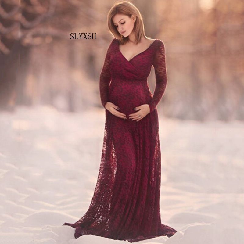Dress Maternity Photography Props Lace Pregnancy Ropa Elegante de maternidad para la foto