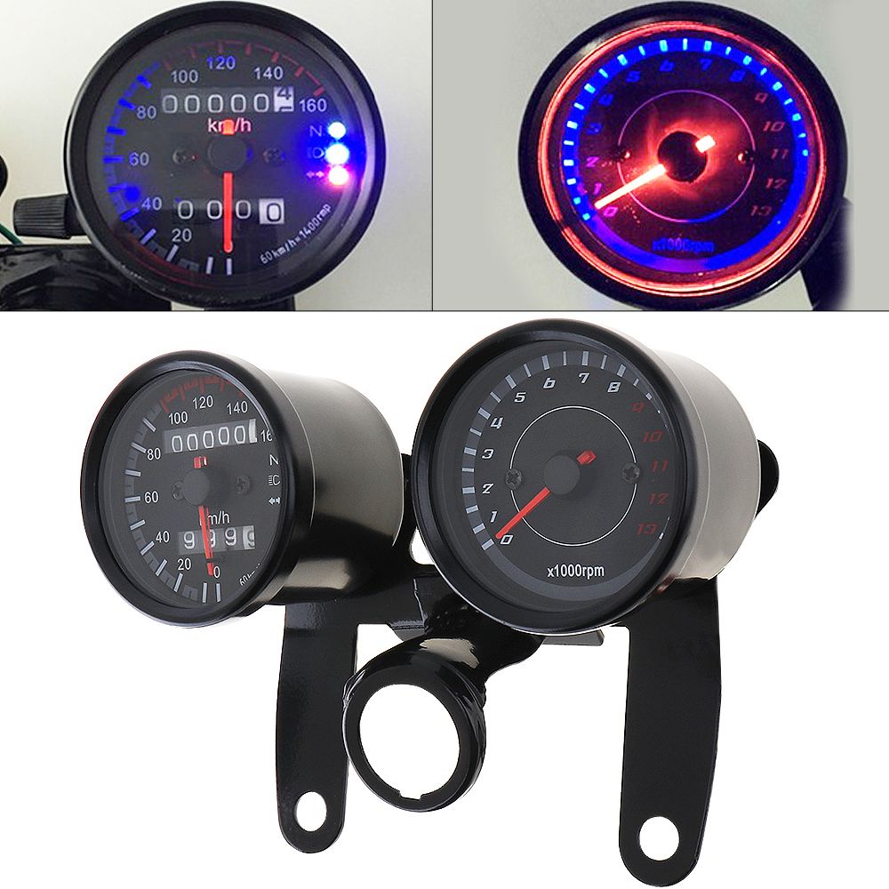 Universal Motorcycle LED Odometer+Tachometer Speedometer Gauge With Bracket 12V