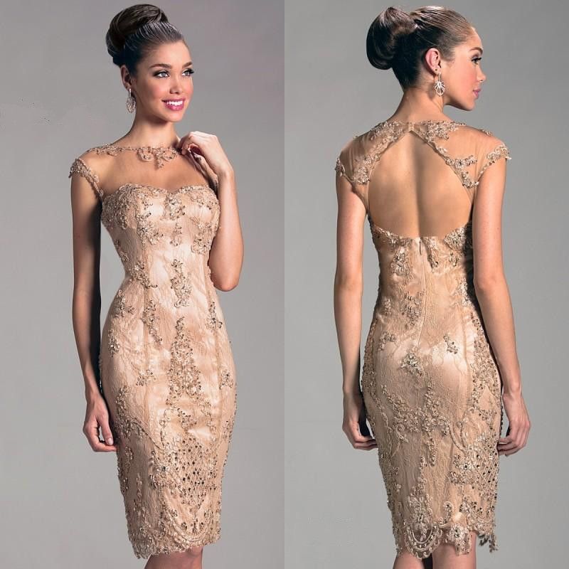 Compra Vestidos De Baile Cortos Elegantes Apliques De La Envoltura Del  Cordón Con Cuentas Sin Espalda Longitud De La Rodilla Vestido De Fiesta De  La Madre Vestidos De Cóctel Barato | Entrega