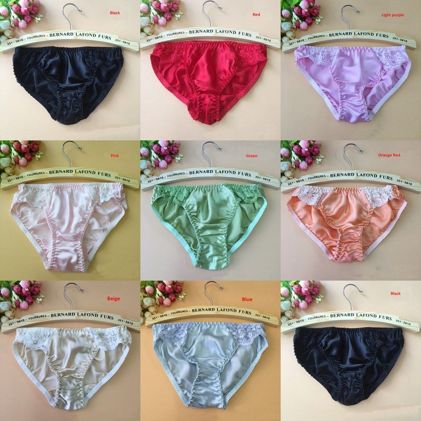 Sexy Lace Satin Panties For Woman Soft Antibacterial Silk Underwear Low