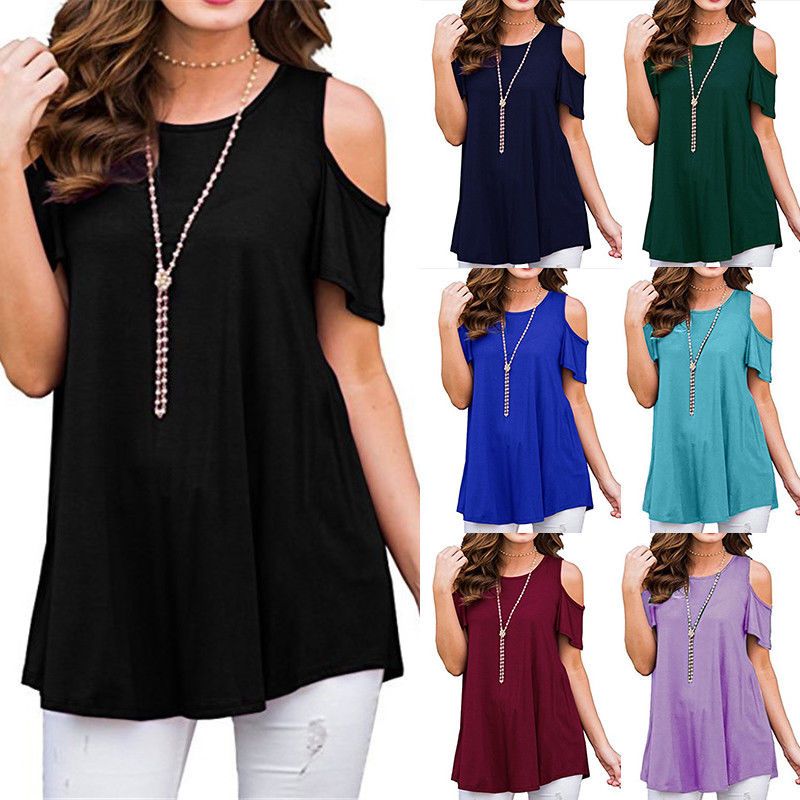 UK Womens Summer Off Shoulder Floral T Shirt Ladies Loose Tops Blouse Plus Size