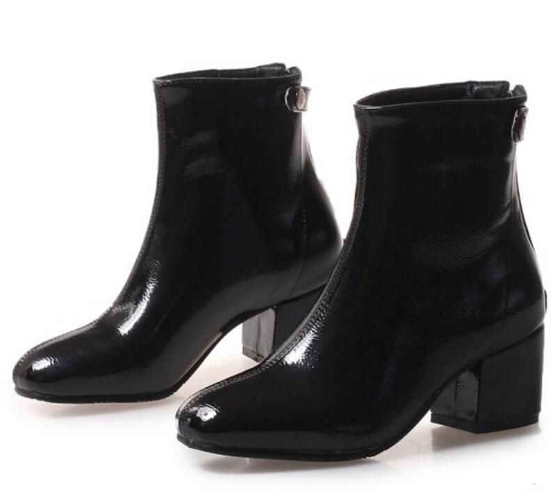 shiny leather booties