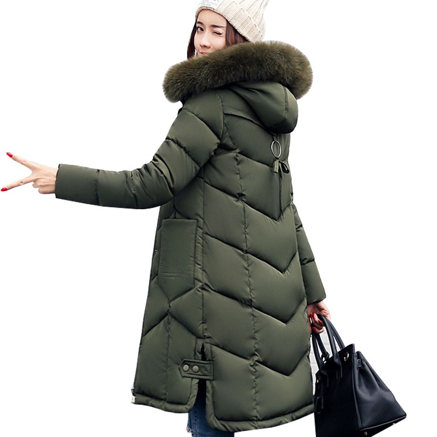 Mujeres Chaquetas 2018 con capucha de piel para mujeres algodón abajo de invierno