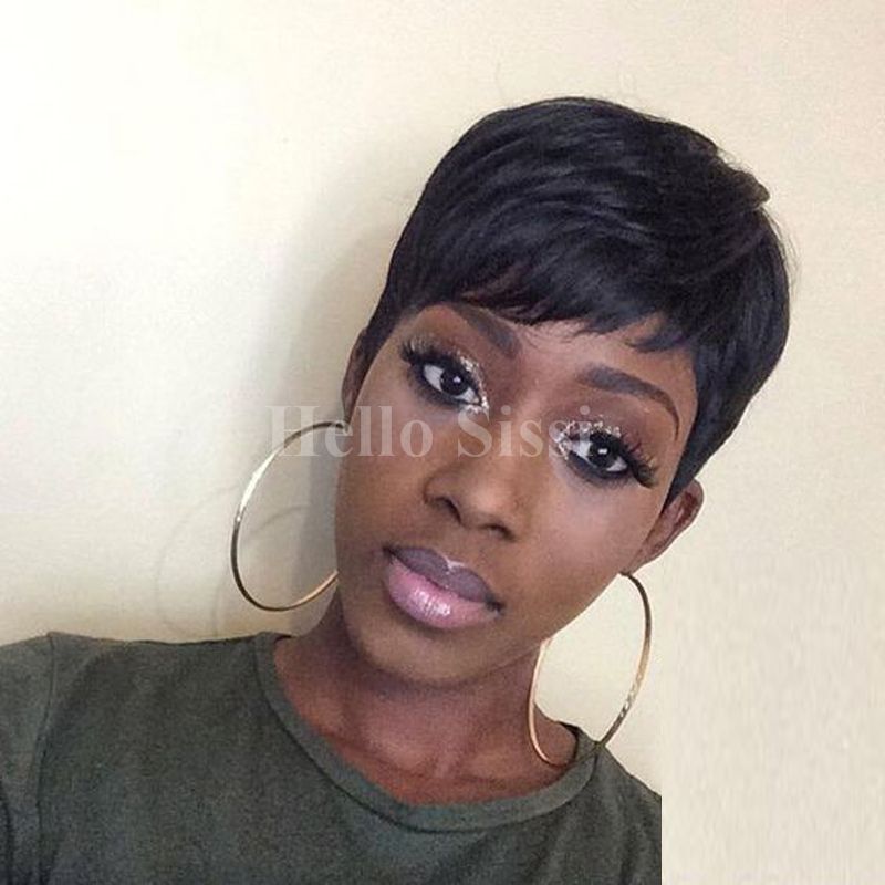 Brazilian Short Celebrity Pixie Human Hair Wigs African American
