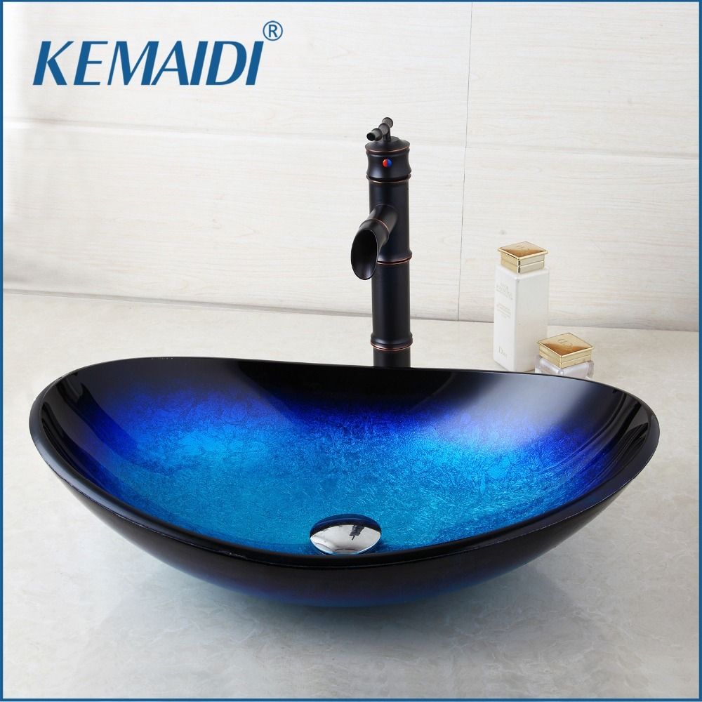 Kemaidi Us Stock Round Taps Bathroom Glass Basin Sink Faucet