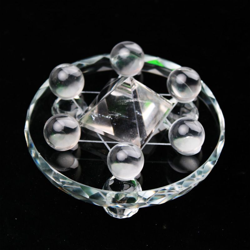 Natural Clear Quartz Crystal Reiki Sphere Ball With Plate 7 Star Array Healing