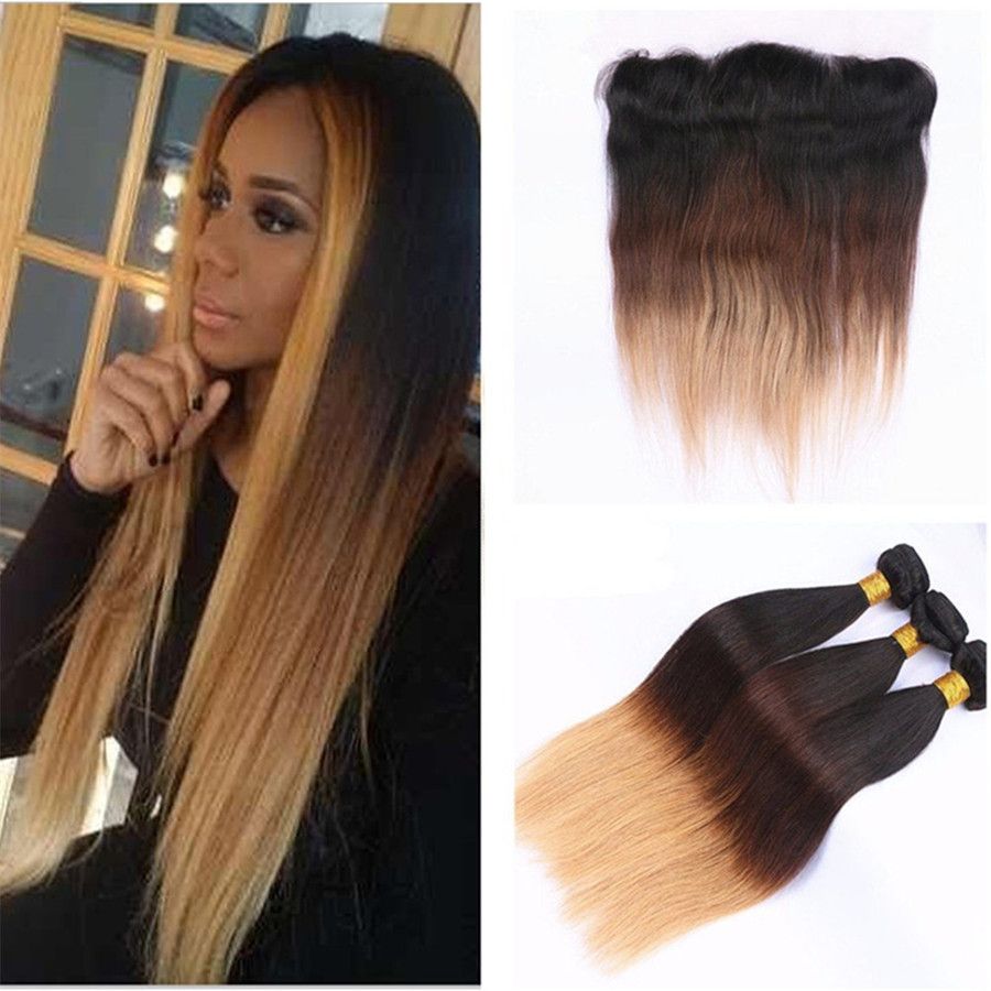 2019 Ombre Human Hair Full End 1b 4 27 Three Tone Honey Blonde