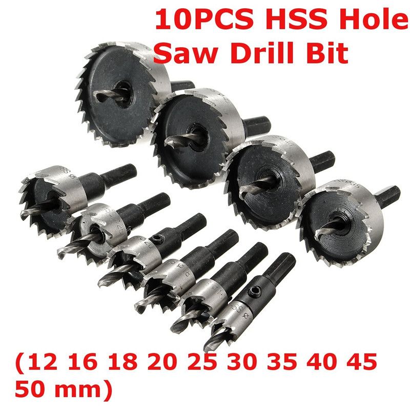 10 pcs 16-50mm HSS Scie Cloche Acier Inoxydable Cutter Foret Métal Bois BR