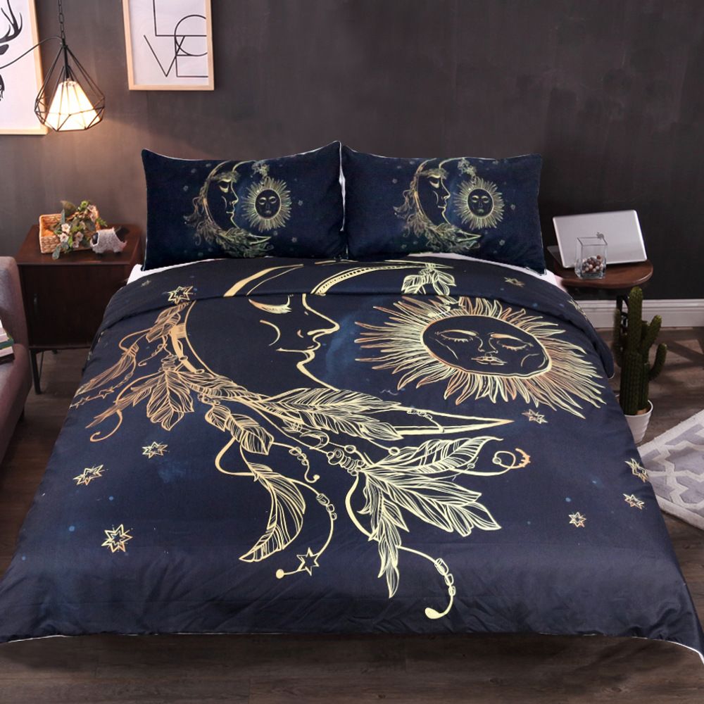 High Quality Gold Moon Accompanys Sun Duvet Cover With Pillowcase