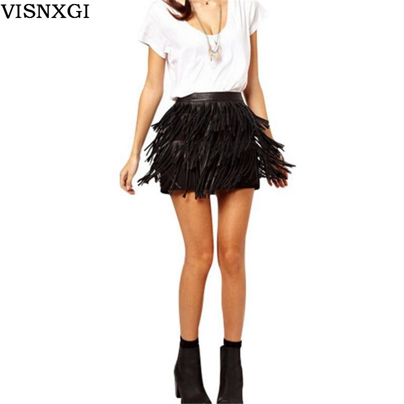 black faux suede fringe pencil skirt