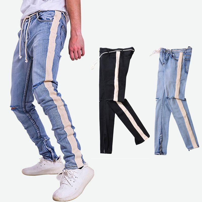 Acquistare Jeans Skinny Caviglia Con Cerniera Laterale Jeans A Righe  Patchwork Hip Hop In Jeans Con Borchie A Forma Di Ginocchio, Pantaloni  BFSH0801 Economico | Consegna Veloce E Qualità | It.Dhgate