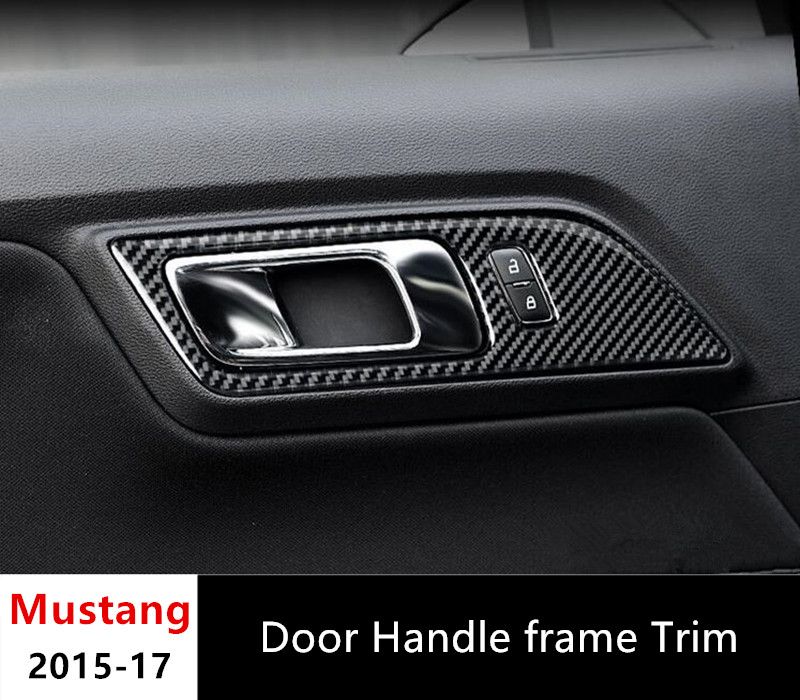 Carbon Fiber Door Handle Frame Trim Interior Decor For Ford Mustang 2015 2017 Car Styling Doorknob Bowl Decorative Covers Vehicle Interior Vehicle