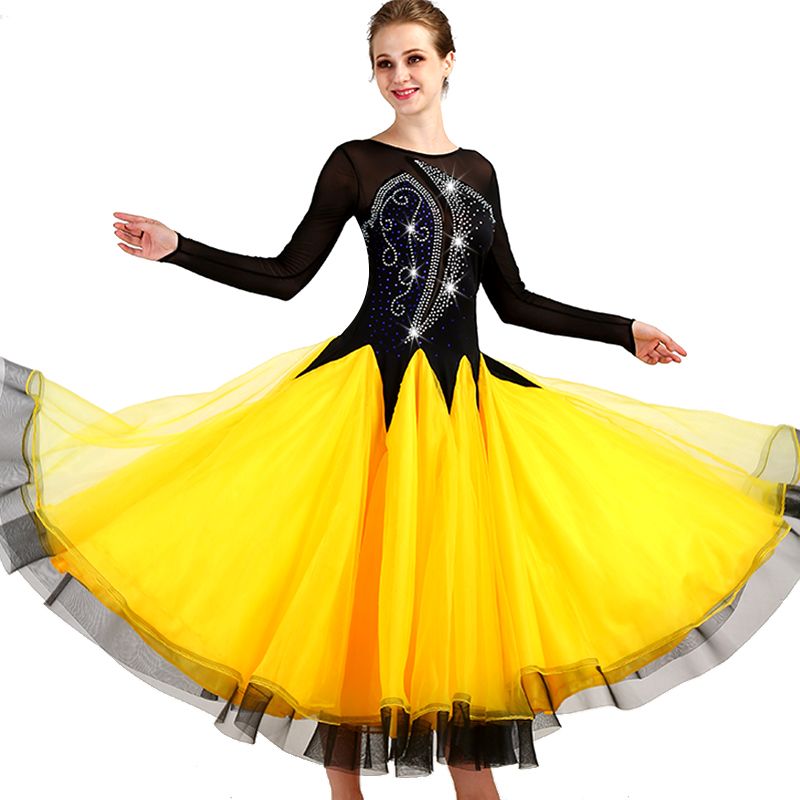 2019 Black+Yellow Waltz Ballroom Dance Competition Dresses For Women Ballroom Tango Standard Dresses For Adults From Odelettu, $158.68