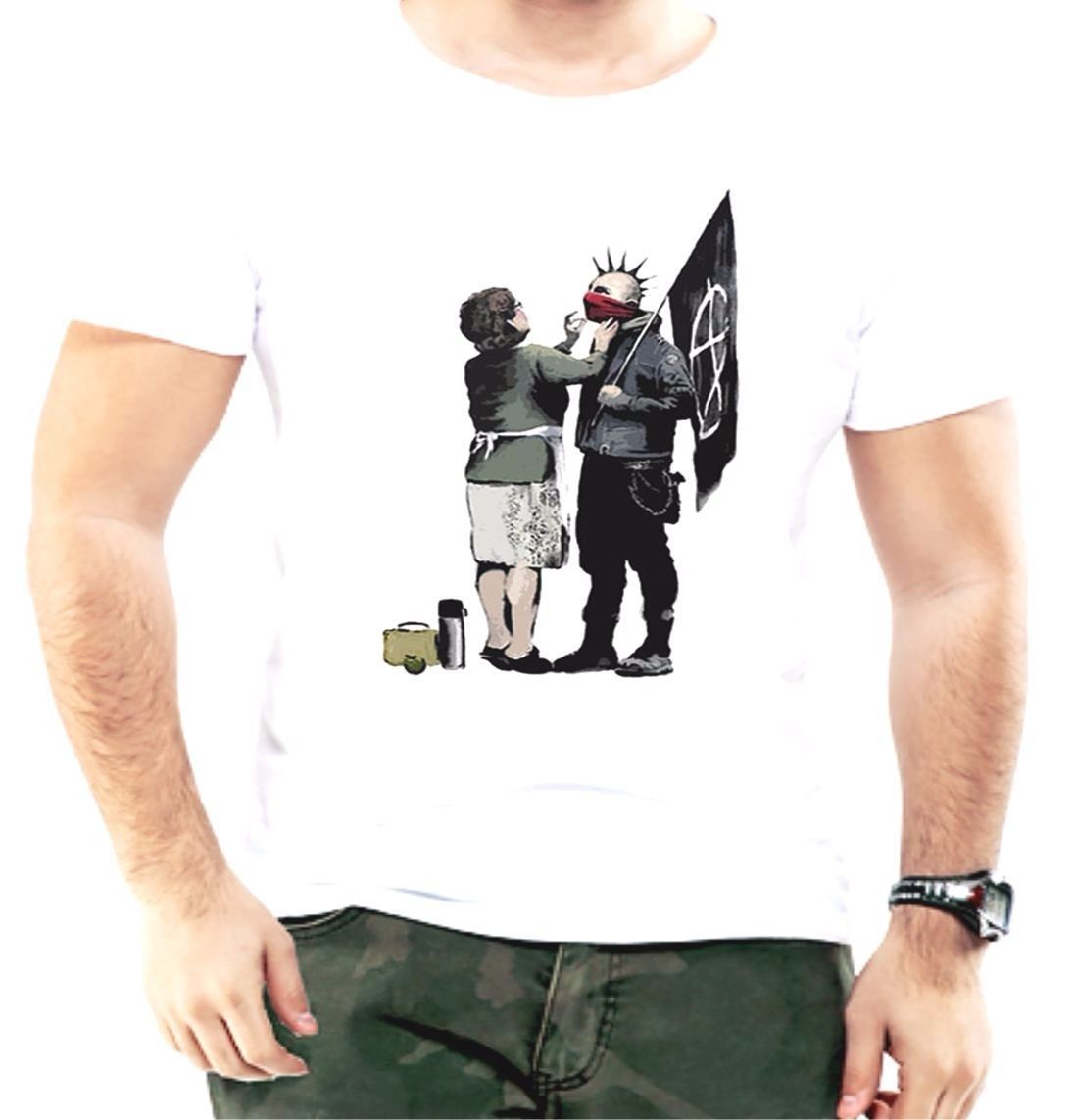 BANKSY PUNK MUM Cotton White T Shirt//Graffiti//Urban//Art//Mens//Tee//Gift//Top