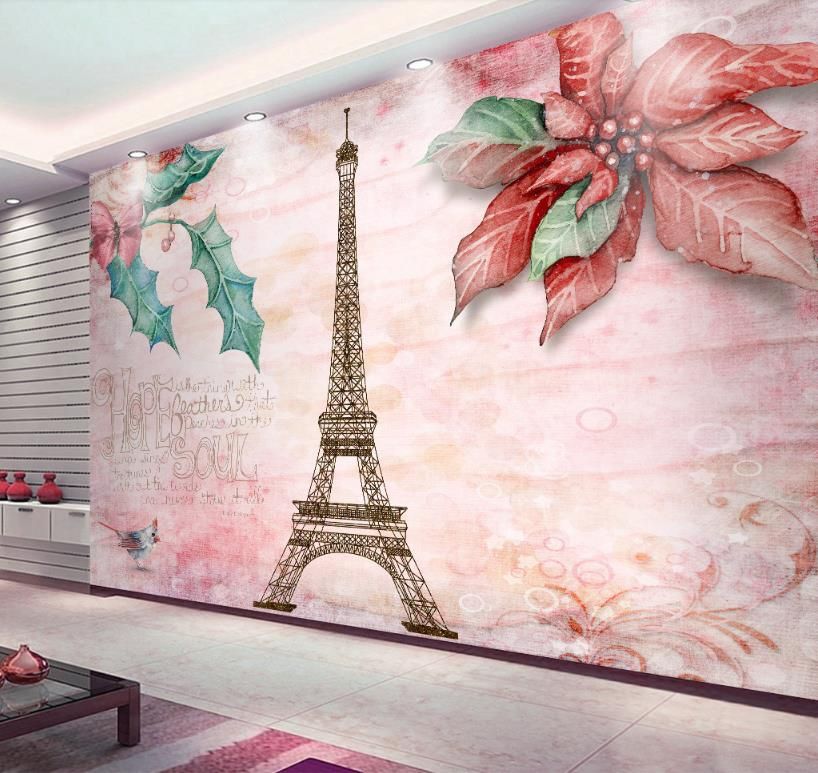 Custom Modern Wallpaper Romantic Flower Eiffel Tower Wallpaper For Walls 3 D Living Room Bedroom Wall Papers Home Decor Backgrounds Wallpaper