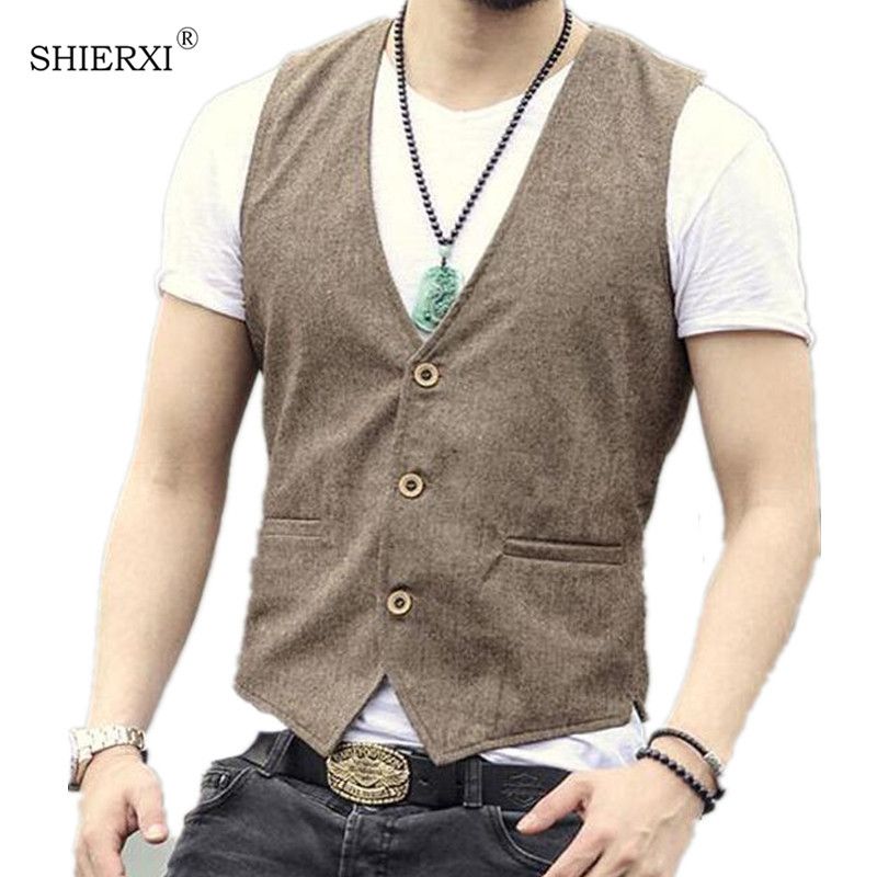 2021 Men Single Breasted Vest Men Dress Suit Vest Men Coon Linen Vest ...