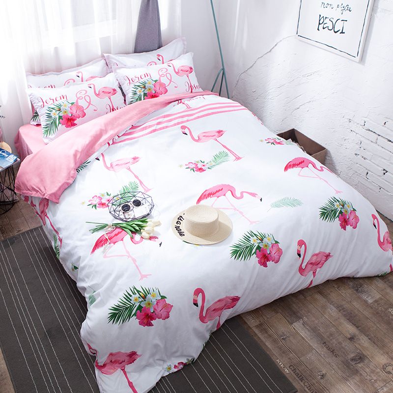 Unicorn Floral Cartoon Bedding Set Pink Girl Cute Duvet Cover Sets