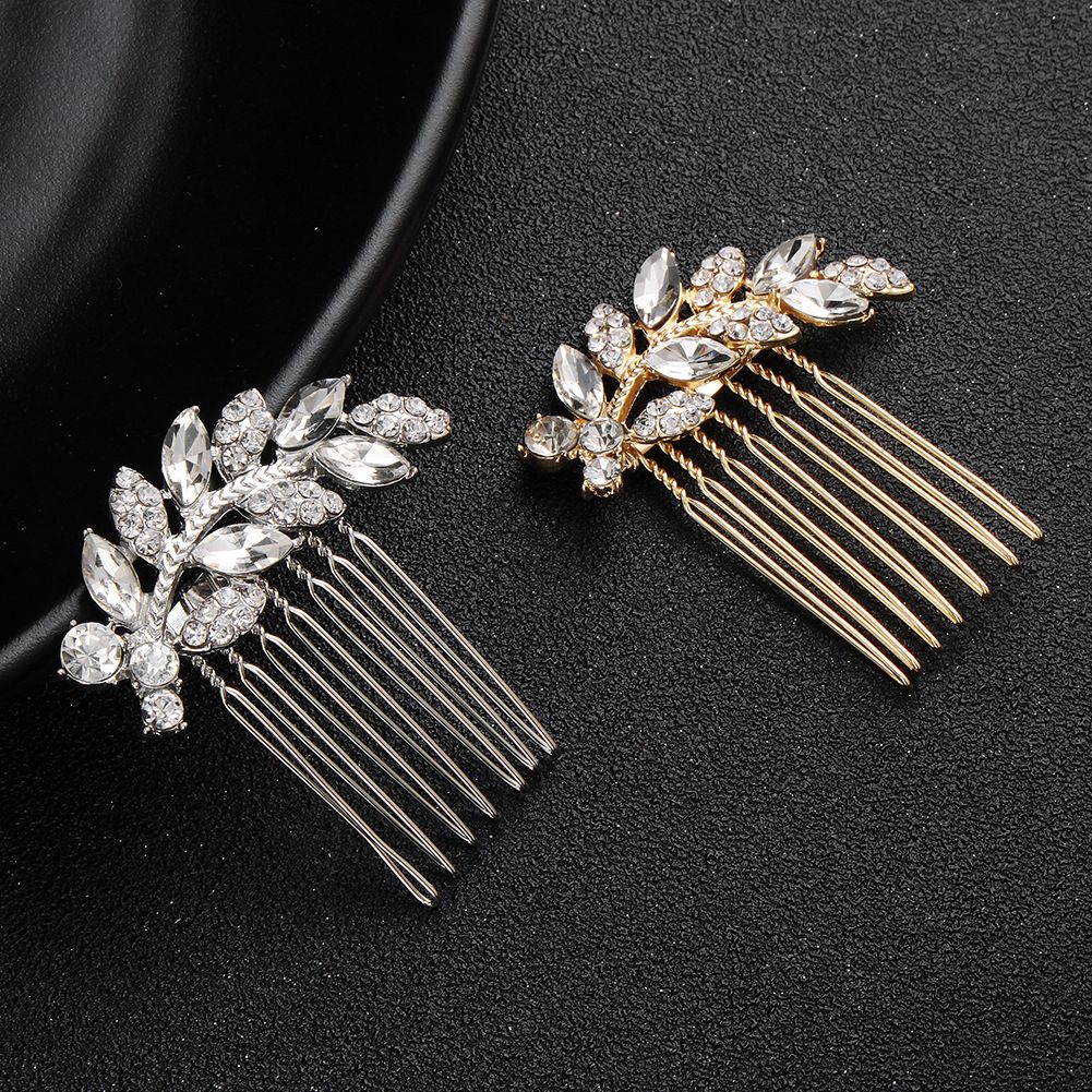 2020 Fashion Leaf Rhinestone Wedding Hair Comb Bridal Austrian