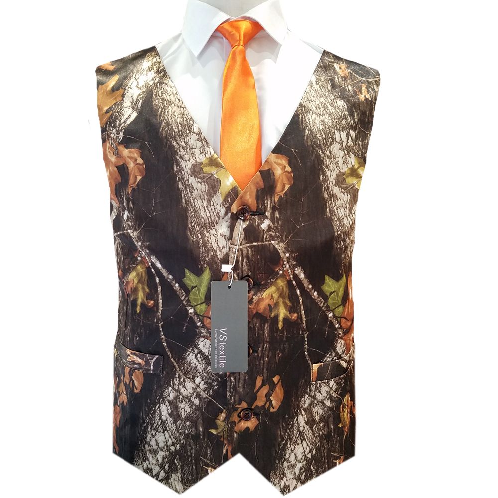 Orange Man Camouflage Tuxedo Vests Wedding Groomwear Vests Men Camo