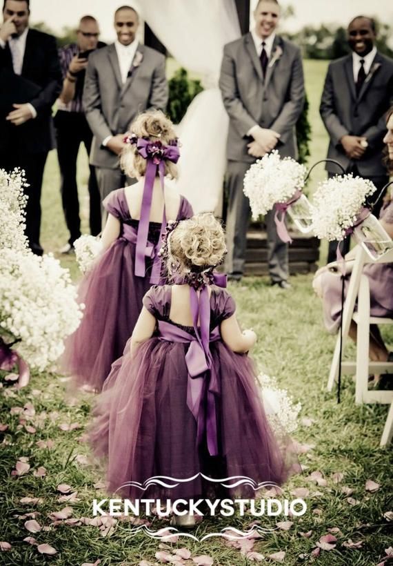 ivory and plum flower girl dress