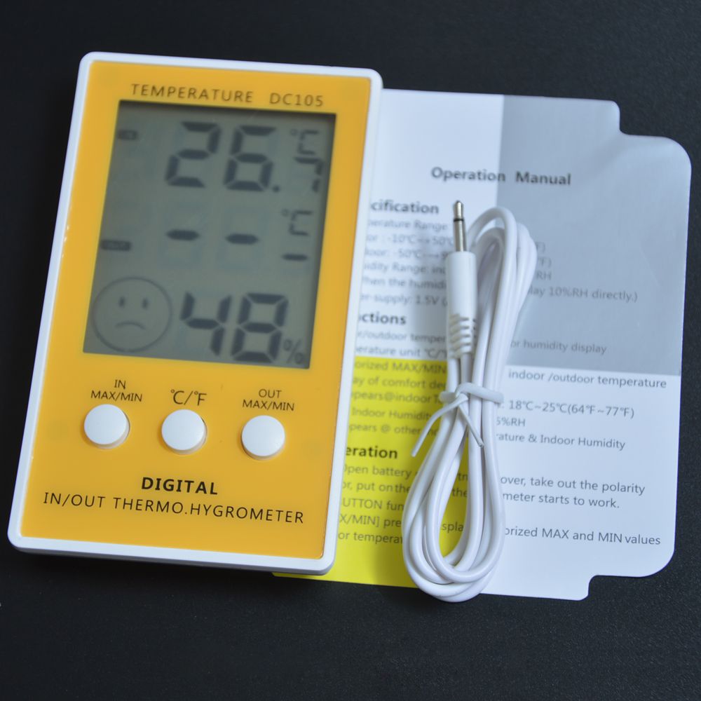 DC105 Hygrometer Digital LCD Indoor Outdoor Humidity Thermometer Meter w Cable