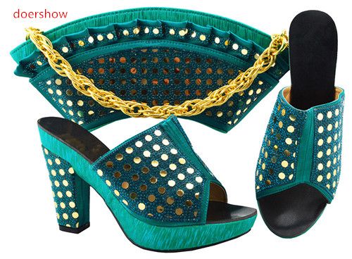 teal shoes and matching bag