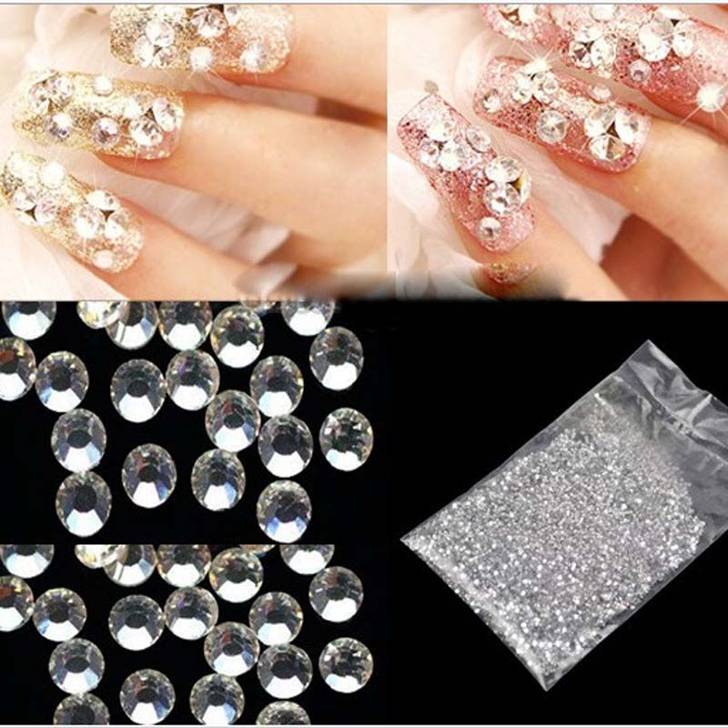 CRYSTAL 2mm QUALITY ACRYLIC SHINNY RHINESTONES DIAMANTE GEMS FOR NAIL ART